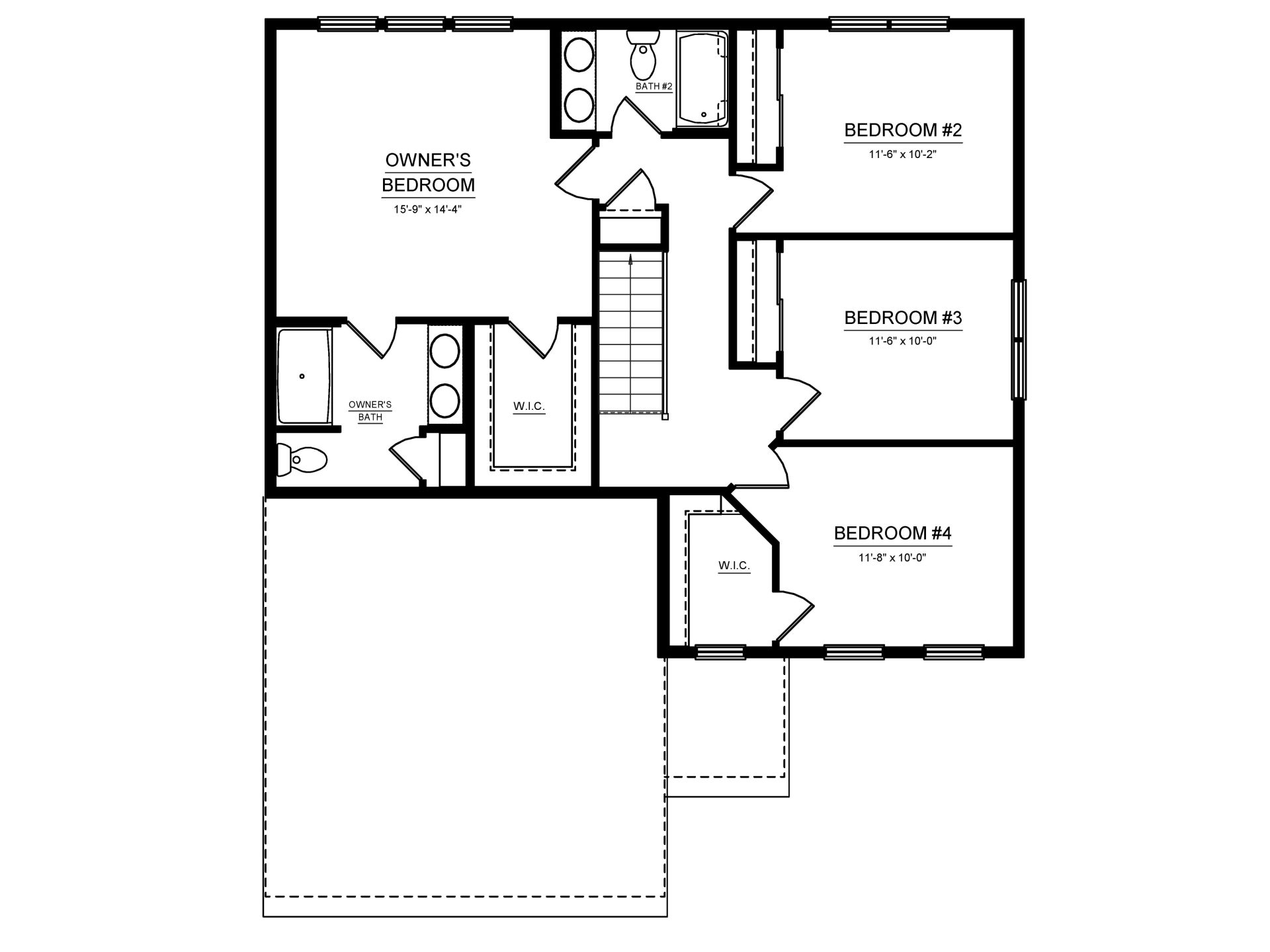 Floorplan drawing - 2nd floor living area with 4 bedrooms and 2 baths