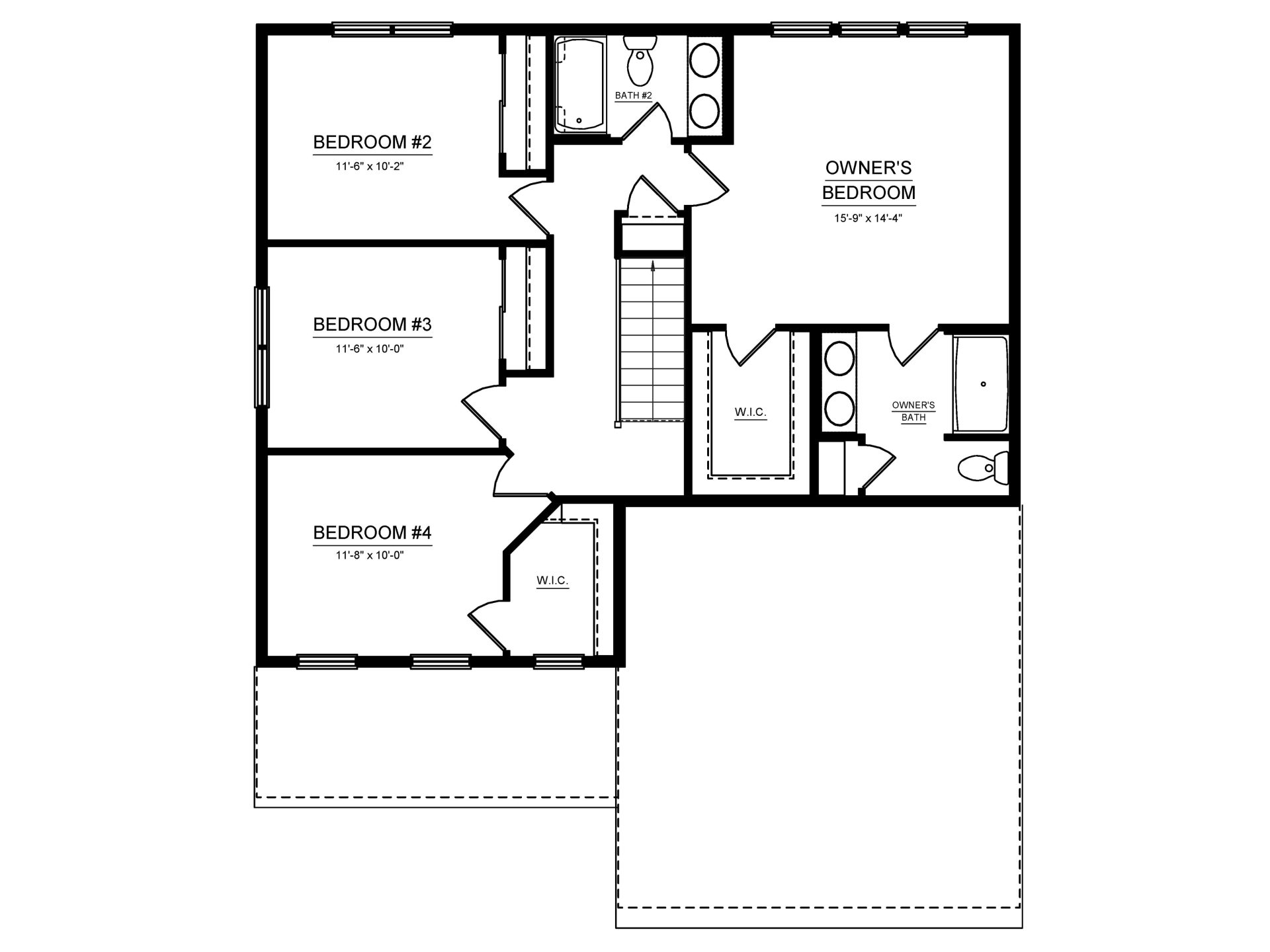 Floorplan drawing - 2nd floor living area with 4 bedrooms and 2 baths