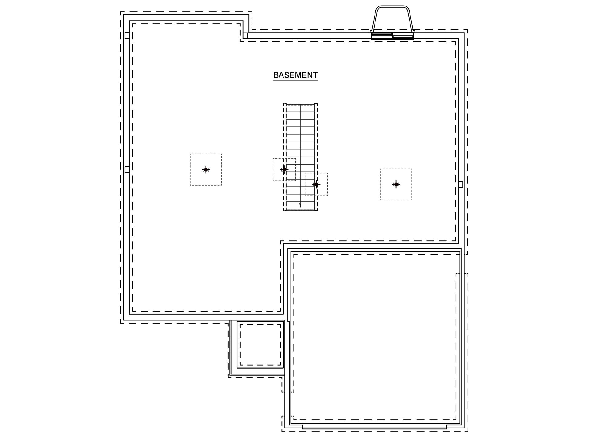 Floorplan drawing - unfinished basement with egress window well