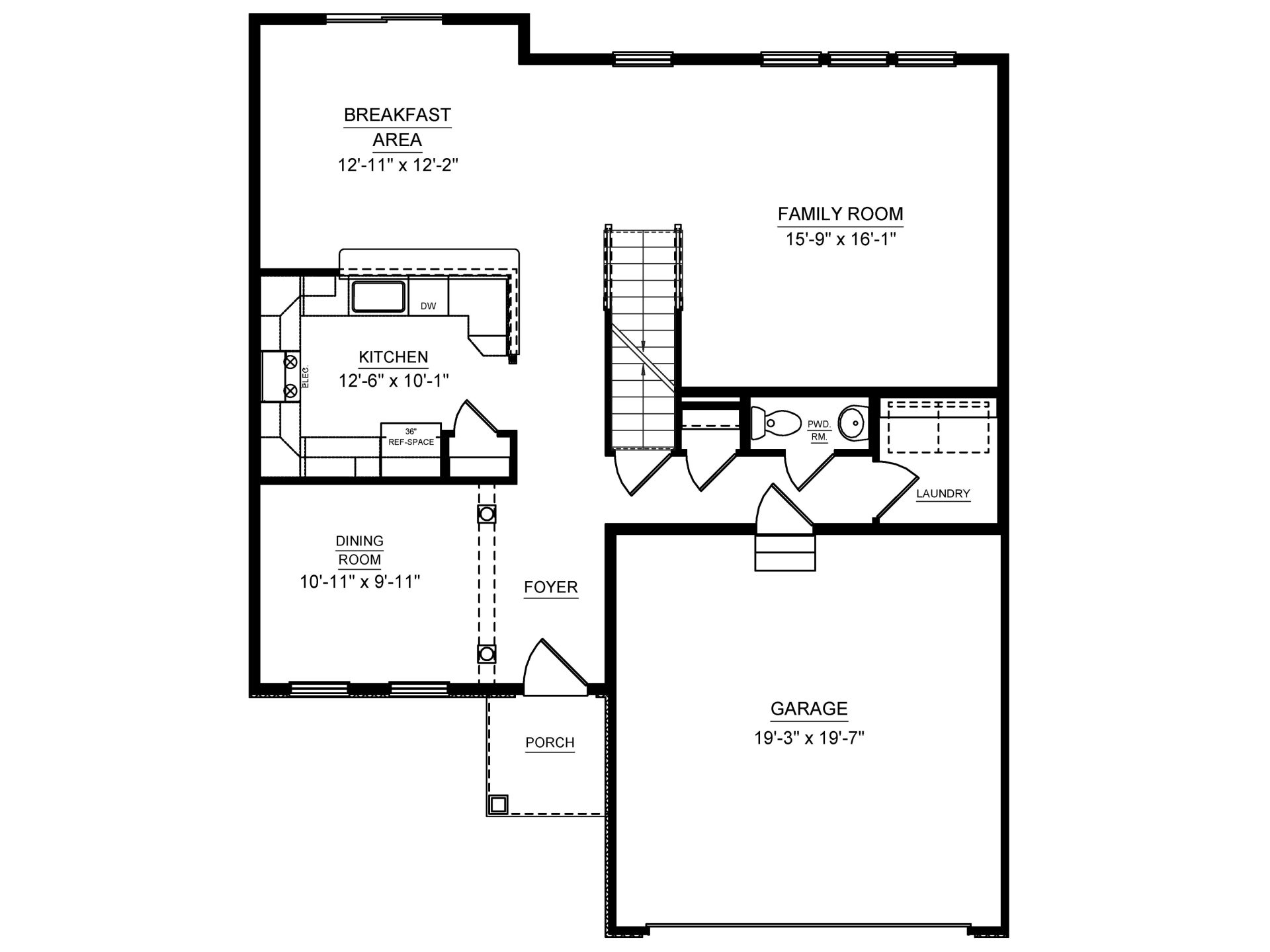 Floorplan drawing - main level with two car garage