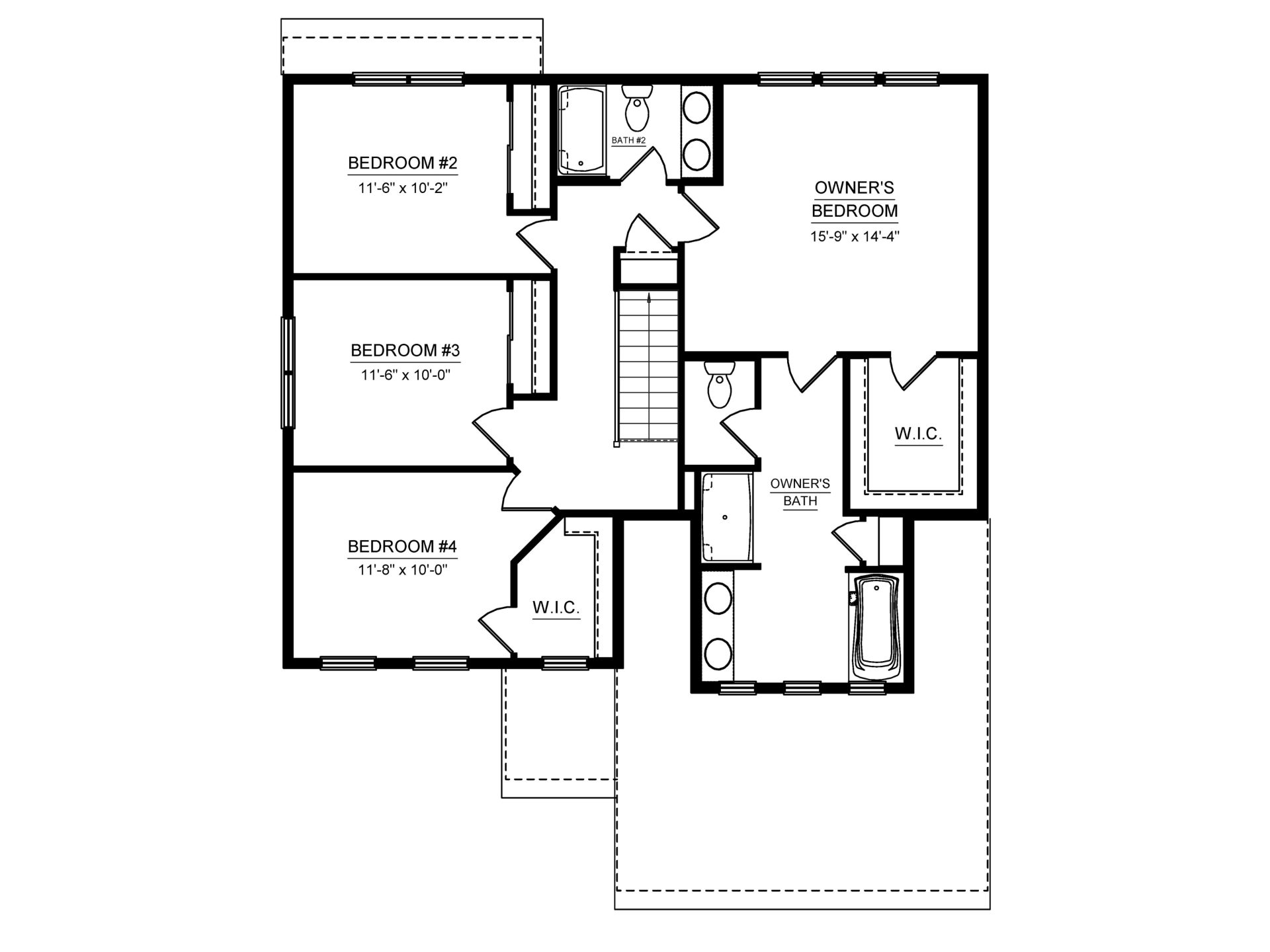 Floorplan drawing - 2nd floor living area with 4 bedrooms and 2 baths