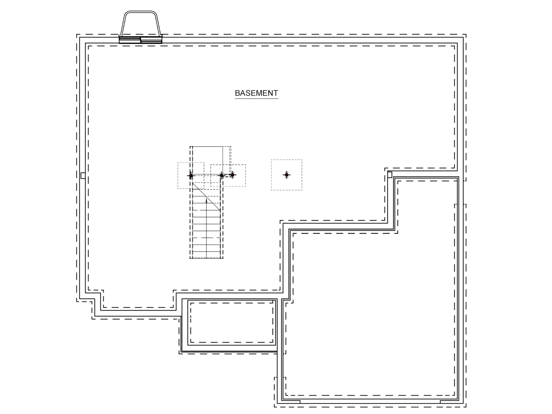 Floorplan layout of an unfinished basement with egress window well