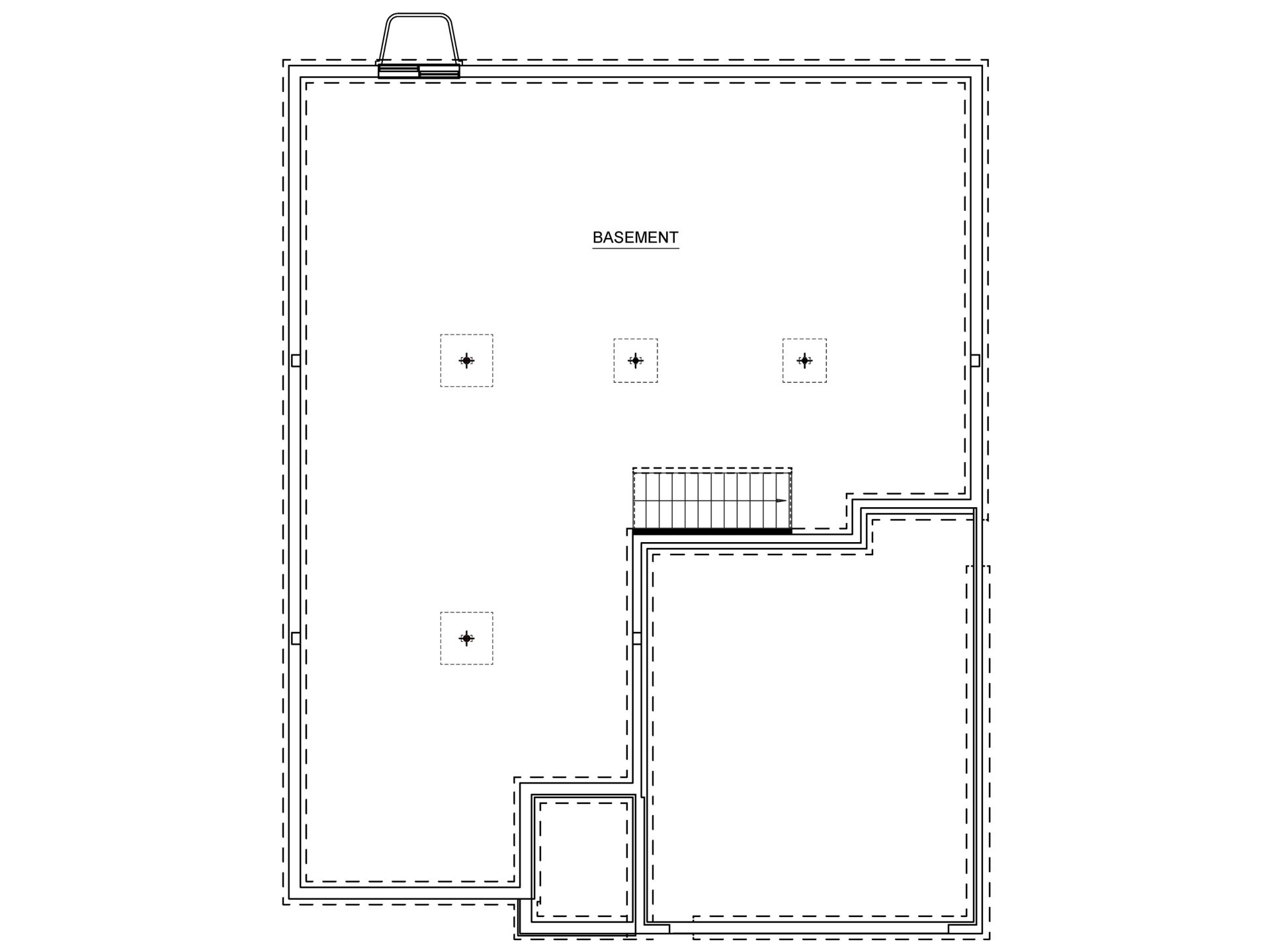 Floorplan drawing - unfinished basement with egress window well