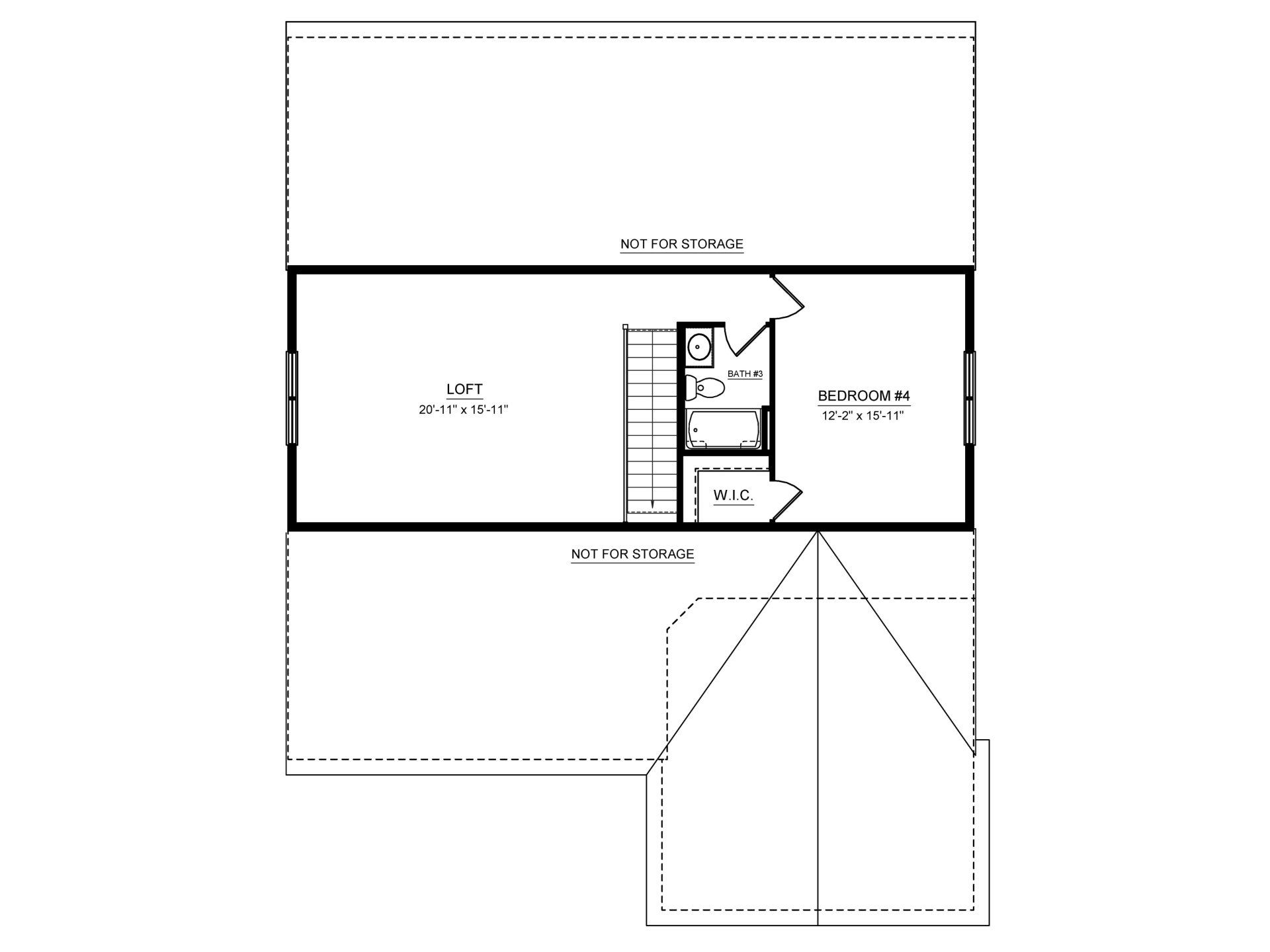 Floorplan Drawing - second floor with 4th bedroom, loft, and 3rd full bathroom