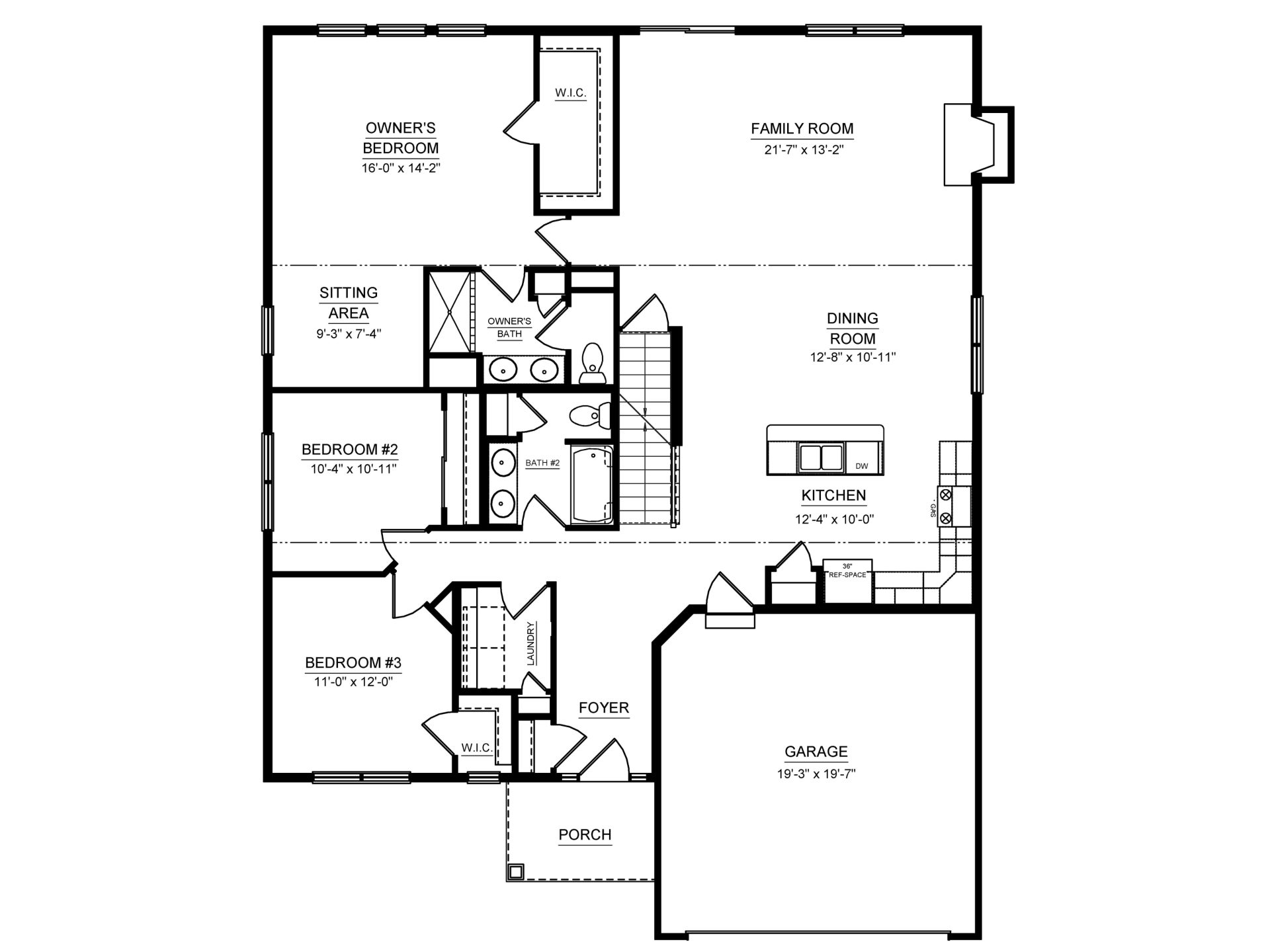 Floorplan Drawing - main level living area with 3 bedrooms and 2 baths