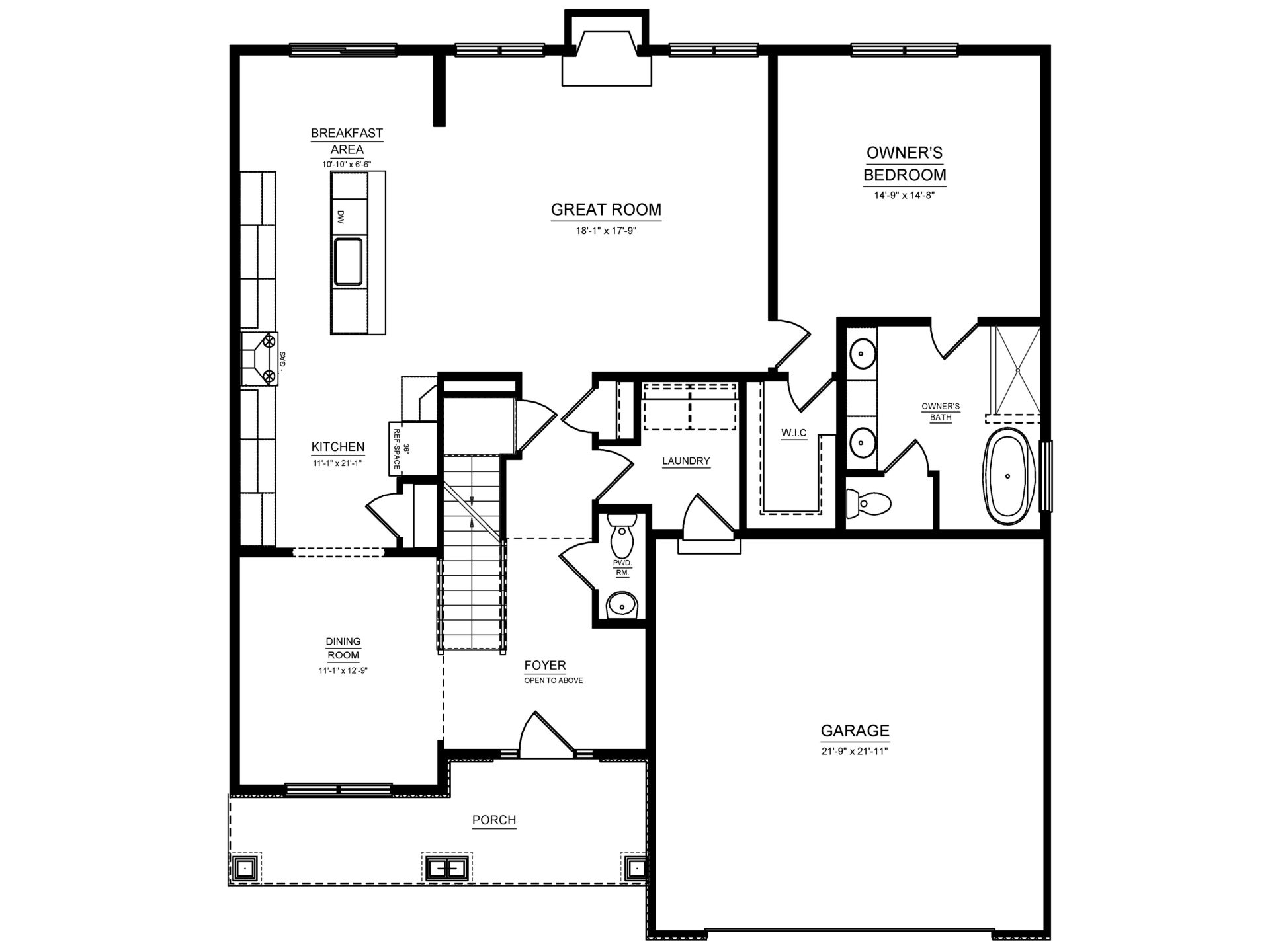 Floorplan Drawing - Main level living area with 3 car garage