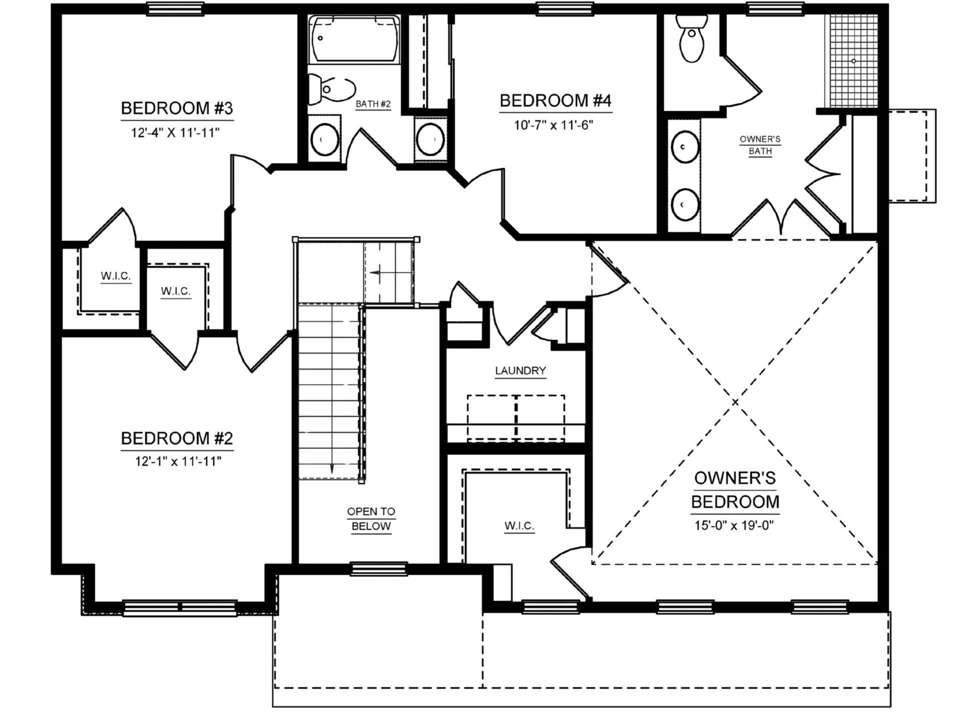 Floorplan layout showing 4 bedrooms, 2 bathrooms and laundry area