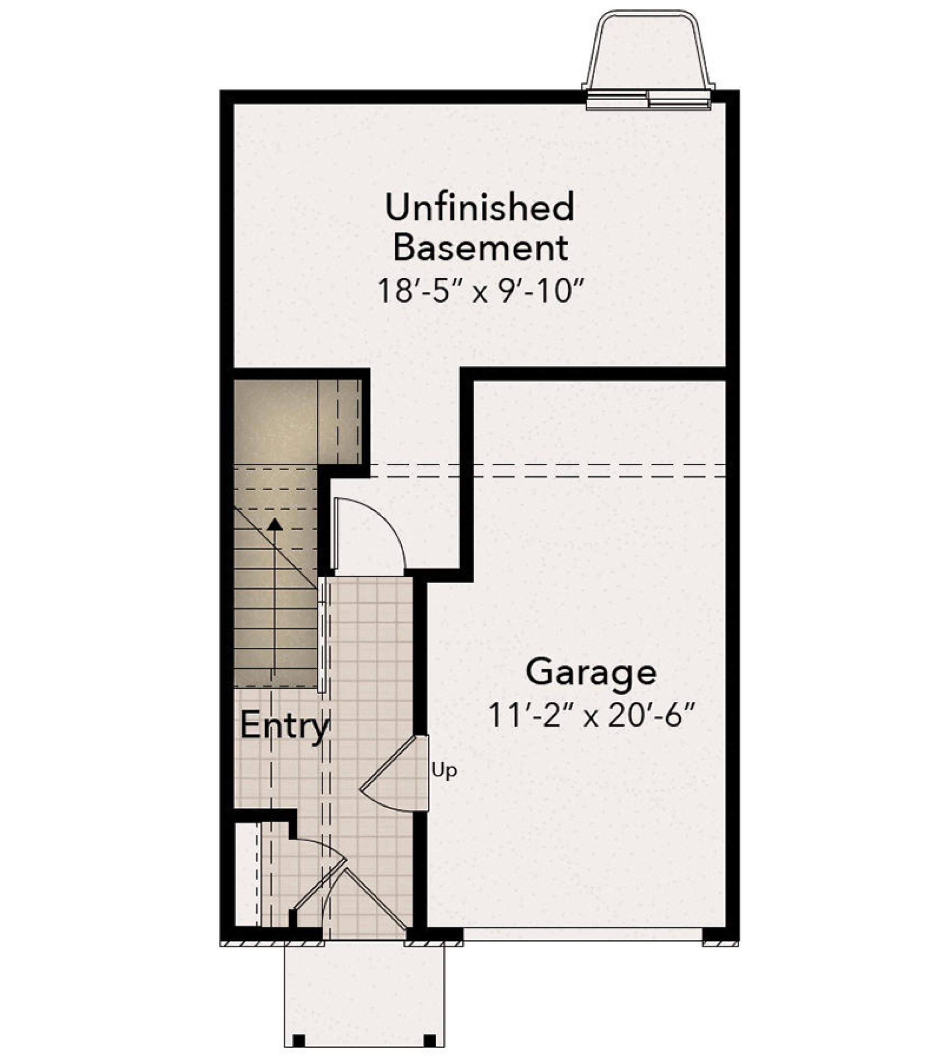 Floorplan drawing - basement level entry with one car garage