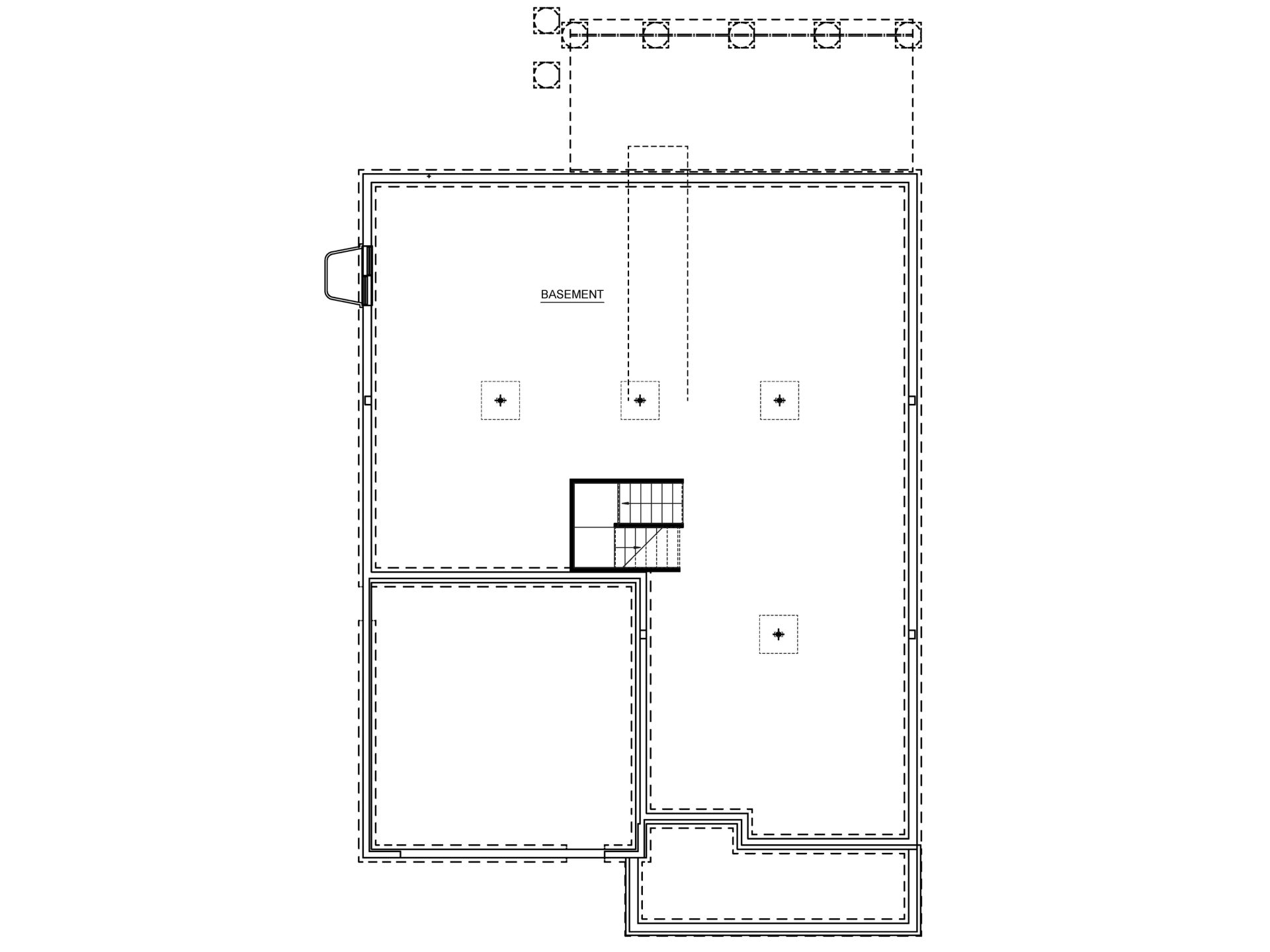 Floorplan drawing - unfinished basement with egress window well