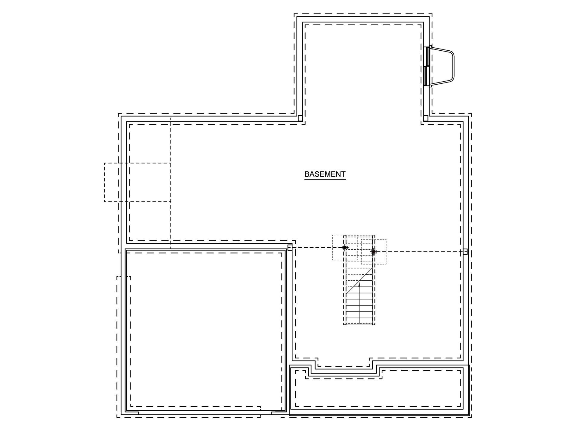 Basement floor plan showing an expansive unfinished space with stairs and a rear walkout entrance.